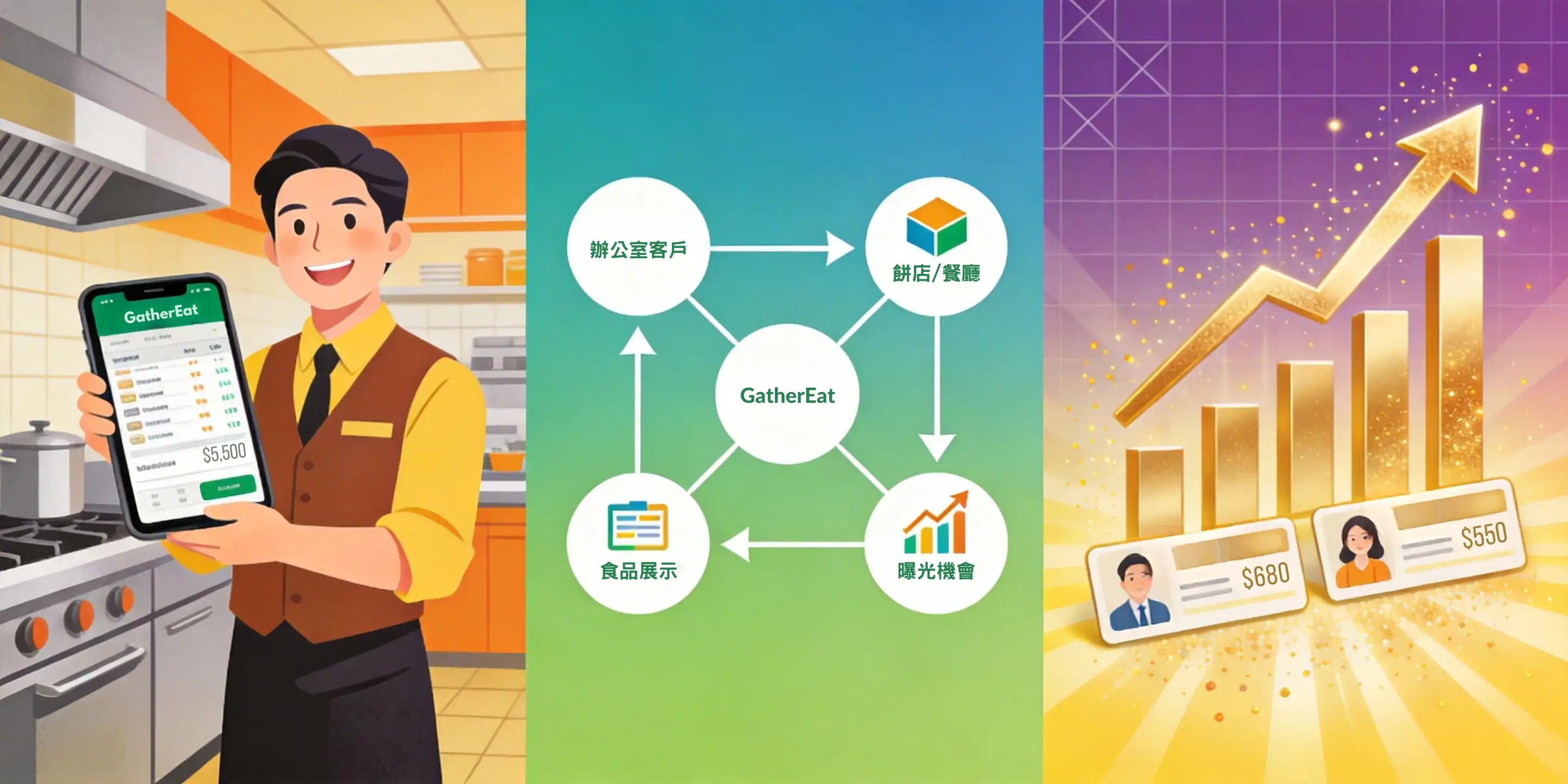 GatherEat 合作夥伴計劃：香港餐廳老闆使用 GatherEat 訂單管理系統，展示業務增長、客戶增加、收入提升的機會
