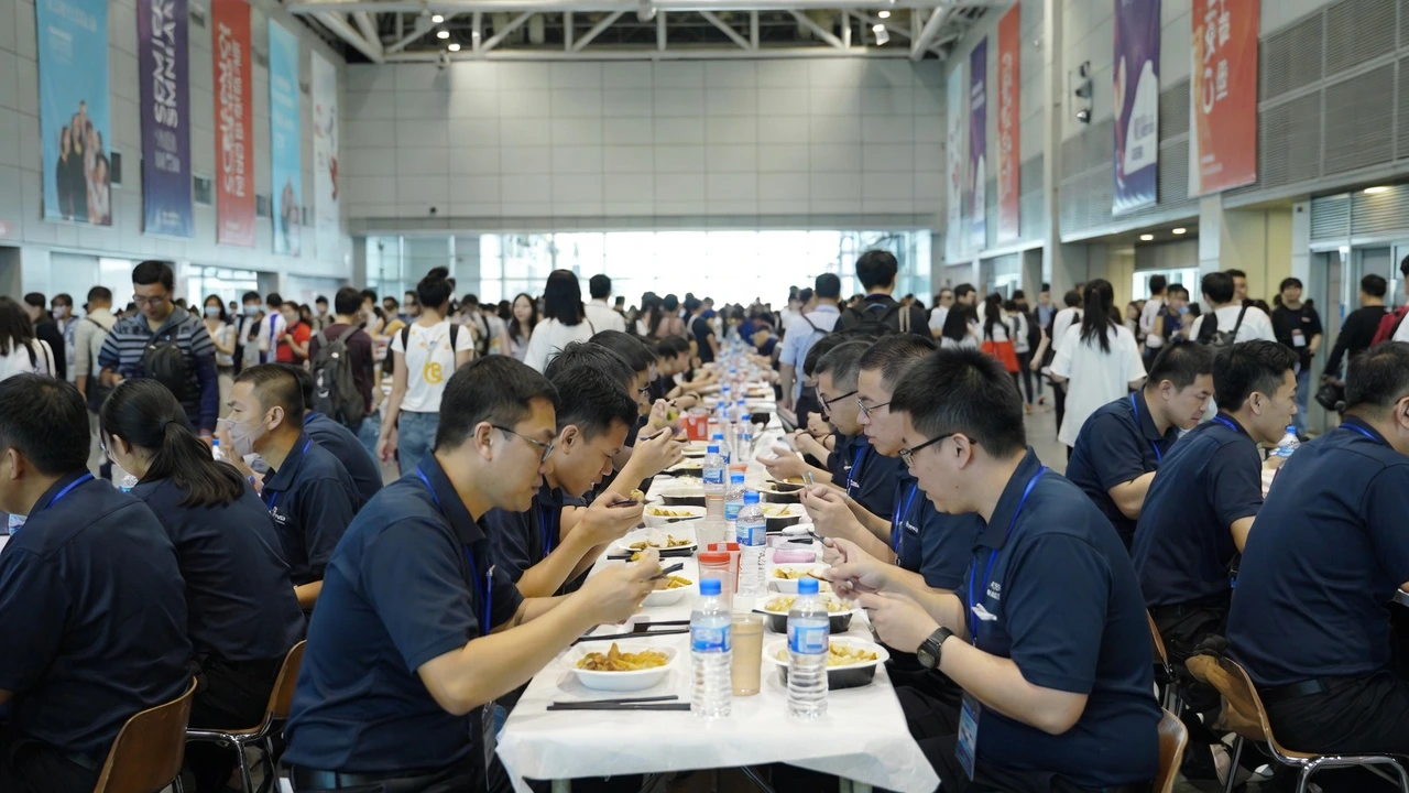 2026 年香港大型研討會,活動職員在午休時間享用午餐餐盒。